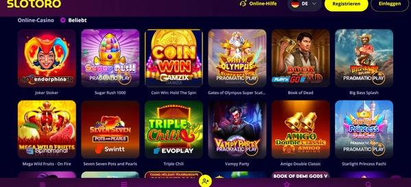 Slotoro Casino desktop screenshot 2